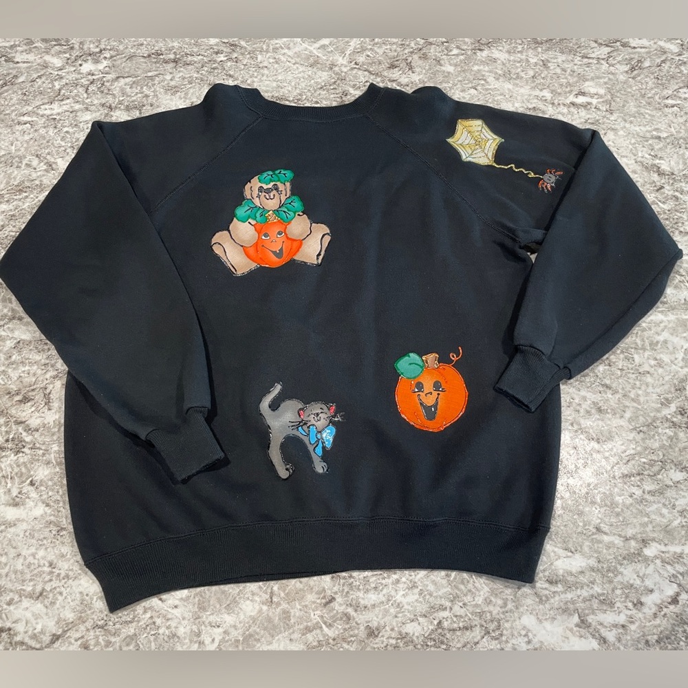 80s/90s Vintage Halloween Cat Pumpkin Sweatshirt Black size Large